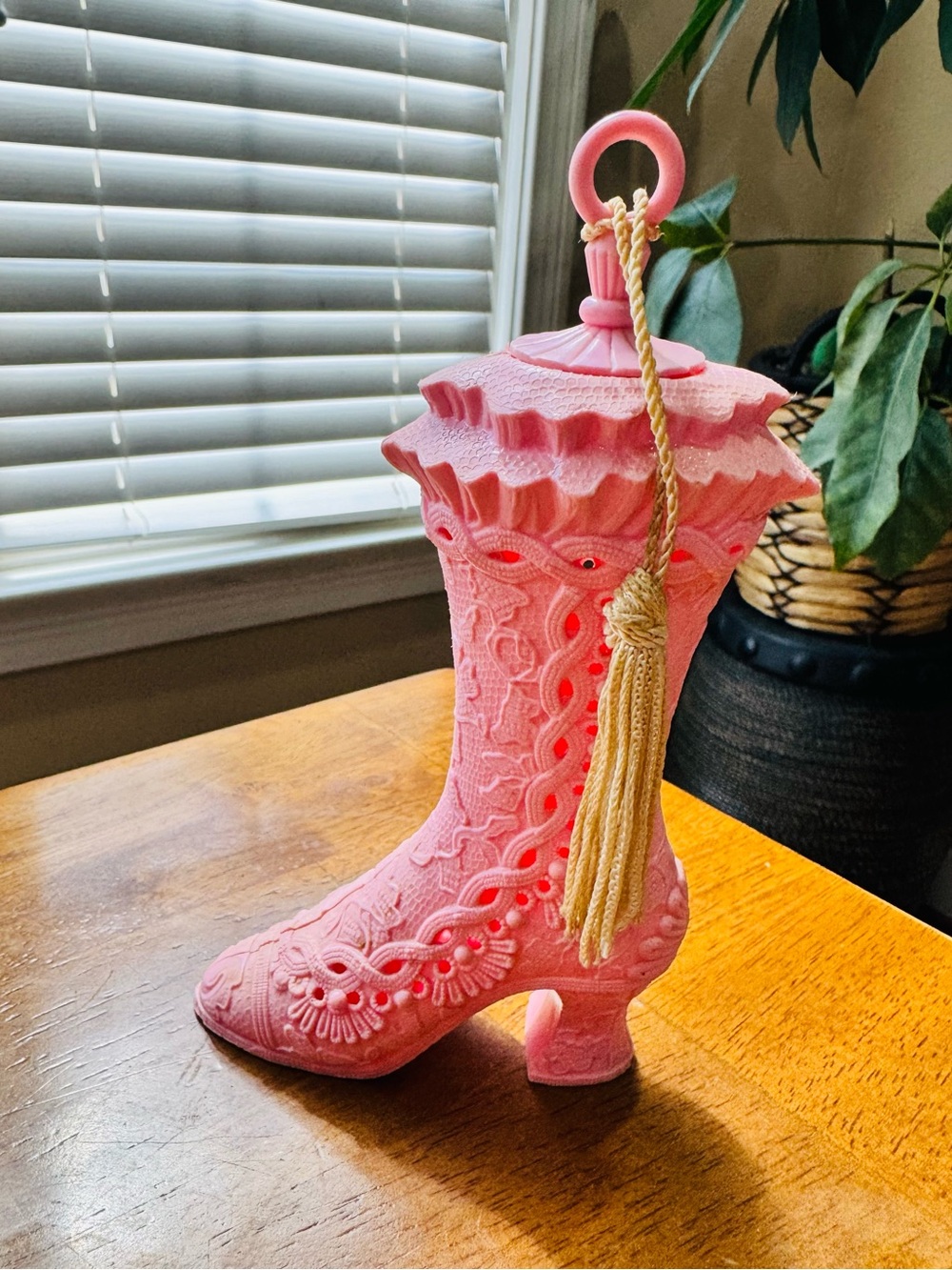 Vintage Avon Boot closet Pomander/ornament  pink with tassel Victorian style
